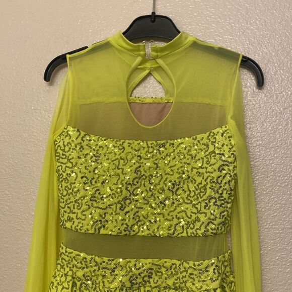 WEISSMAN Dance Costume Poet neon yellow sequin All I Am 11714 LC-large child - Picture 6 of 11